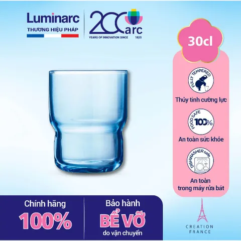 Bộ 6 cốc thủy tinh thấp Arcoroc LogT Blue 300ml V4132 - An toàn cho sức khỏe, thiết kế hiện đại, có thể rửa bát, hàng chính hãng