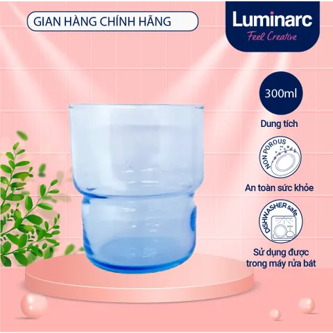 Bộ 6 cốc thủy tinh thấp Arcoroc LogT Blue 300ml V4132 - An toàn cho sức khỏe, thiết kế hiện đại, có thể rửa bát, hàng chính hãng