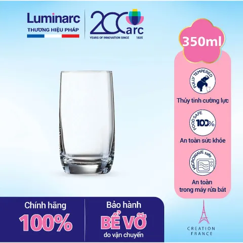 Bộ 6 Cốc Thủy Tinh Cao Luminarc Vigne H2104 350ml - Thiết Kế Sang Trọng, An Toàn Cho Sức Khỏe, Dùng Trong Máy Rửa Chén