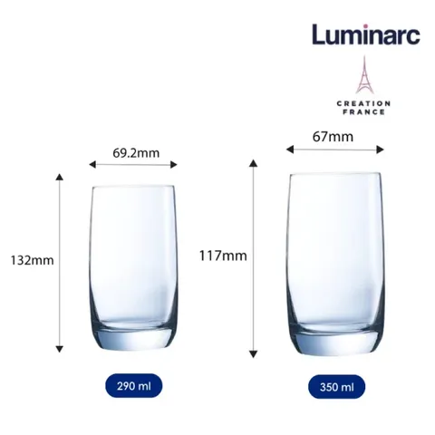 Bộ 6 Cốc Thủy Tinh Cao Luminarc Vigne H2104 350ml - Thiết Kế Sang Trọng, An Toàn Cho Sức Khỏe, Dùng Trong Máy Rửa Chén