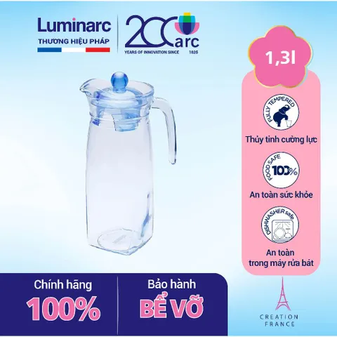 Bình Thủy Tinh Luminarc Flame 1.3L - Chất Liệu Cao Cấp, Thiết Kế Hiện Đại, Nắp Đậy Kín, Bình Nước Trong Suốt Thông Minh