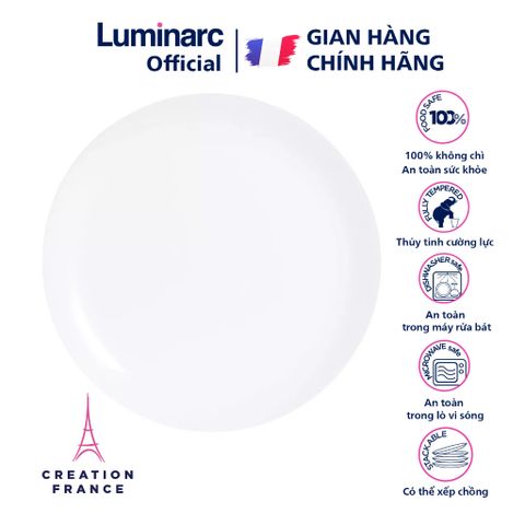 Đĩa thủy tinh Luminarc Diwali 27cm N3604 - Đĩa trắng sang trọng, an toàn cho lò vi sóng và máy rửa bát, hàng chính hãng Pháp