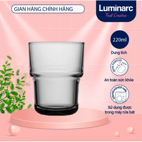 Bộ 6 cốc thủy tinh thấp Arcoroc Log T Grey 220ml - Ly ngấn 2 tầng dùng cho cà phê và trà quả, an toàn cho sức khỏe