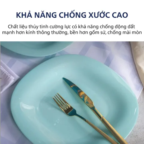 Bộ 6 đĩa (dĩa) thủy tinh Luminarc Carine Light Turquose CR6A, dùng lò vi sóng | Hàng chính hãng