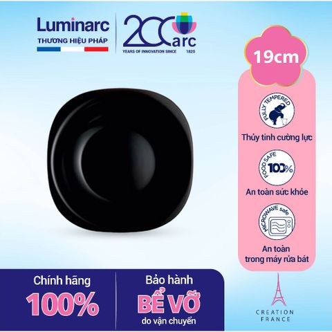 Đĩa Thủy Tinh Luminarc Carine Đen D2372/H3664 - 19cm, An Toàn Cho Máy Rửa Bát, Lò Vi Sóng - Hàng Chính Hãng Pháp