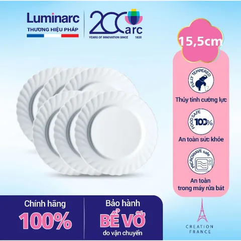 Bộ 6 Đĩa thủy tinh cao cấp Luminarc Trianon 16cm N3653, dùng an toàn trong lò vi sóng, hàng chính hãng