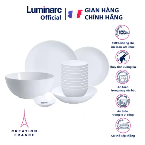 Bộ bát đĩa thủy tinh Luminarc Diwali 15 chi tiết DW 15I, an toàn lò vi sóng, máy rửa bát, thiết kế hiện đại, bền đẹp cho bếp nhà bạn