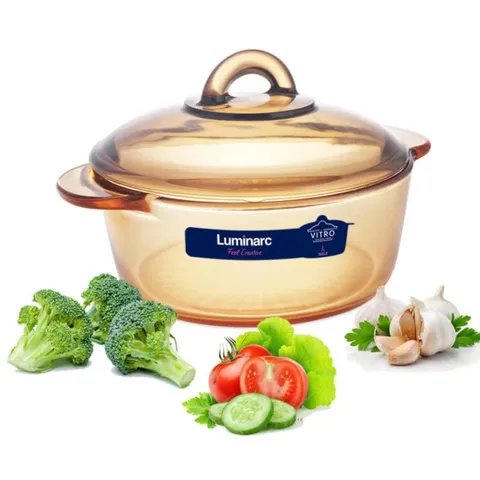 Bộ 2 nồi thủy tinh Luminarc Amberline 1.5L+2L LAVI6P4 dùng bếp ga, hồng ngoại, bảo hành 10 năm | Hàng chính hãng