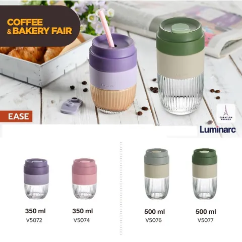 Cốc Thủy Tinh Luminarc Ease 500ml V5076/V5077 - Cốc Đựng Sinh Tố, Yến Mạch Có Nắp Đậy Chống Tràn Tiện Lợi, Dễ Mang Theo