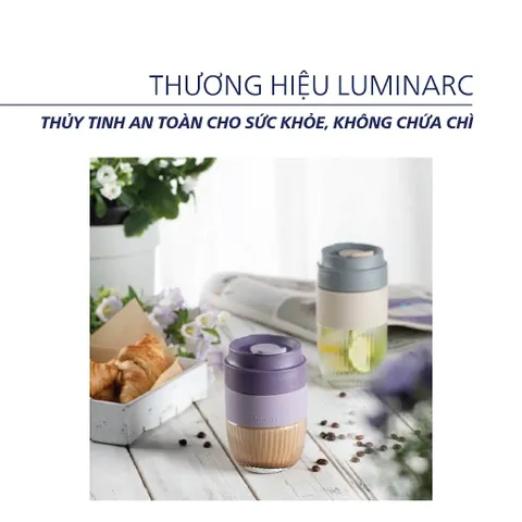 Cốc Thủy Tinh Luminarc Ease 500ml V5076/V5077 - Cốc Đựng Sinh Tố, Yến Mạch Có Nắp Đậy Chống Tràn Tiện Lợi, Dễ Mang Theo