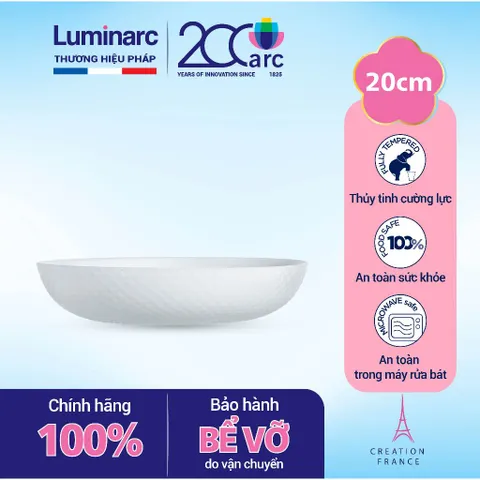 Đĩa Sâu Thủy Tinh Luminarc Diwali Precious Q1664 20cm - Chịu Nhiệt, An Toàn Lò Vi Sóng, Thiết Kế Đẹp Mắt cho Bàn Ăn Hiện Đại
