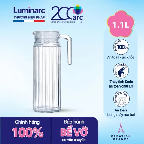 Bộ 2 Bình Thủy Tinh Đựng Nước Luminarc Quadro 1.1L G2666 - Cao Cấp, An Toàn, Thiết Kế Hiện Đại, Hàng Chính Hãng
