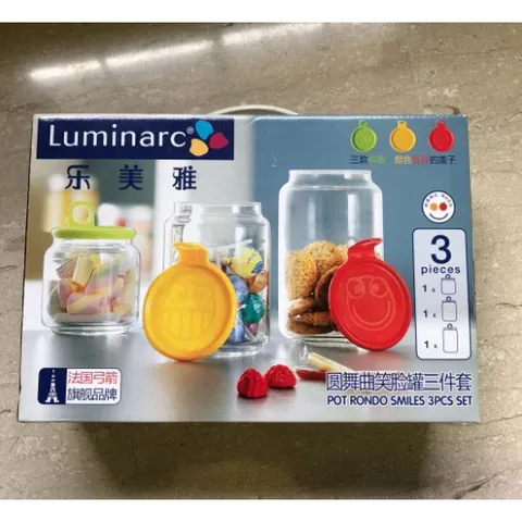 Bộ 3 Hũ Thủy Tinh Bảo Quản Thực Phẩm Luminarc Rondo Smile (0.5L, 0.75L, 1L) - An Toàn, Kiểu Dáng Đẹp, Chính Hãng Pháp