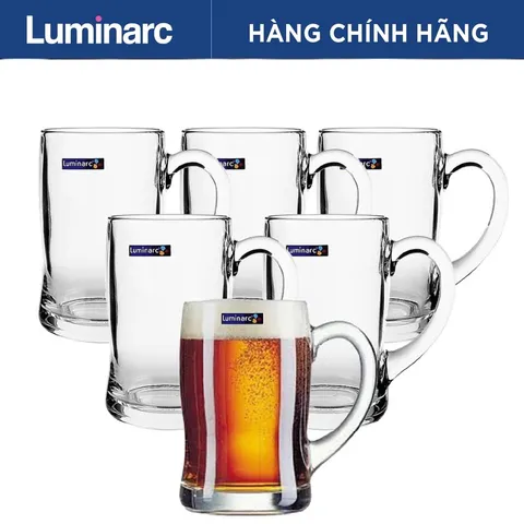 Bộ 6 Cốc Bia Luminarc Benidorm 450ml - Cốc Thủy Tinh Có Quai Hàng Chính Hãng, An Toàn Cho Sức Khỏe, Thiết Kế Hiện Đại
