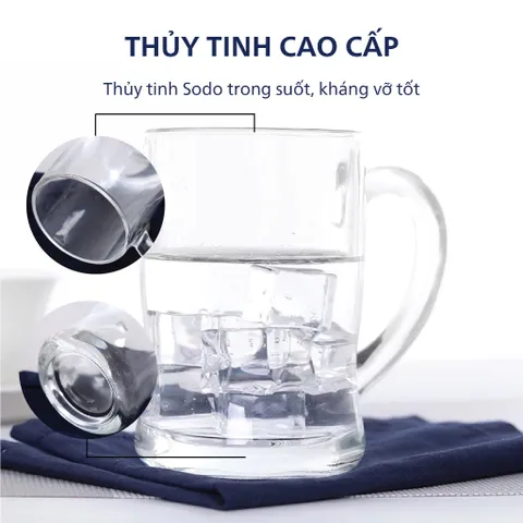 Bộ Cốc Thủy Tinh Luminarc Benidorm 450ml 6 Chi Tiết G2616*6 - Hàng Chính Hãng Thủy Tinh Có Quai, An Toàn Cho Sức Khỏe