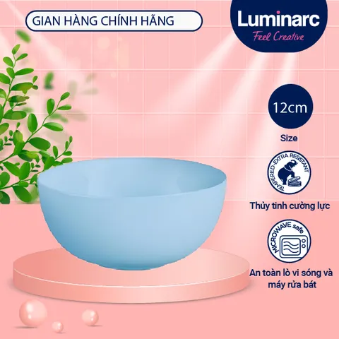 Bát ăn cơm thủy tinh Luminarc Diwali 12cm màu xanh dương P9203 - Bền, an toàn cho lò vi sóng và máy rửa bát, hàng chính hãng Pháp