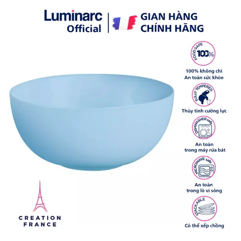 Bát ăn cơm thủy tinh Luminarc Diwali 12cm màu xanh dương P9203 - Bền, an toàn cho lò vi sóng và máy rửa bát, hàng chính hãng Pháp