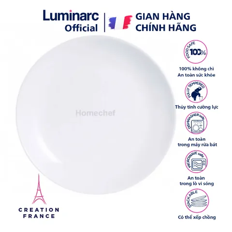Đĩa (dĩa) thủy tinh Luminarc Diwali 19cm D7358, dùng lò vi sóng và máy rửa bát | Hàng chính hãng