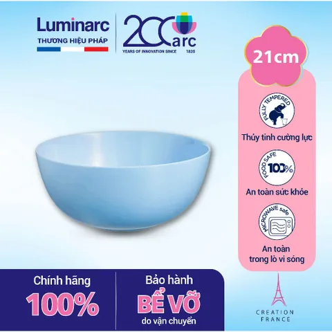 Bát tô canh thủy tinh Luminarc Diwali Light Blue 21cm - Hàng chính hãng Pháp, an toàn cho sức khỏe, chịu va đập tốt, thiết kế hiện đại