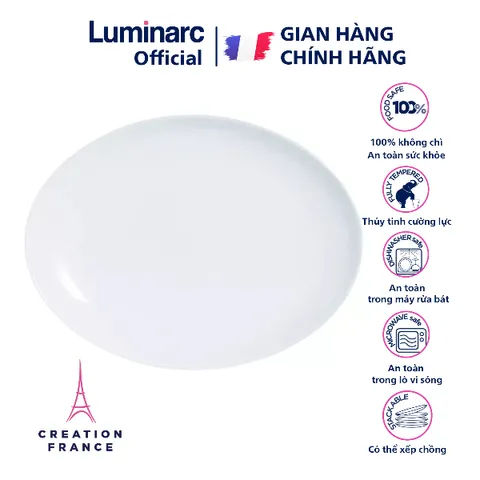 Đĩa thủy tinh bầu dục Luminarc Diwali 33cm D7481 - An toàn lò vi sóng, máy rửa bát, hàng chính hãng Pháp, chống bám bẩn, thiết kế tinh tế