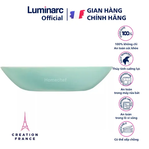 Bộ 3 Đĩa Thủy Tinh Sâu Luminarc Diwali Light 20cm - Màu Xanh Ngọc, Hàng Chính Hãng, An Toàn Trong Lò Vi Sóng và Máy Rửa Bát