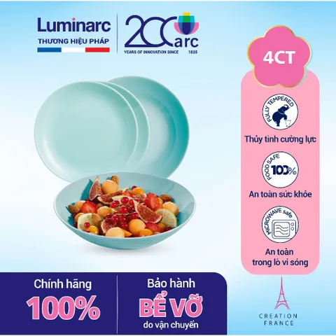 Bộ 4 Đĩa Thủy Tinh Luminarc Diwali Light Turquoise 19cm & 20cm - Thủy Tinh Cường Lực, An Toàn, Sang Trọng, Bền Bỉ cho Gia Đình