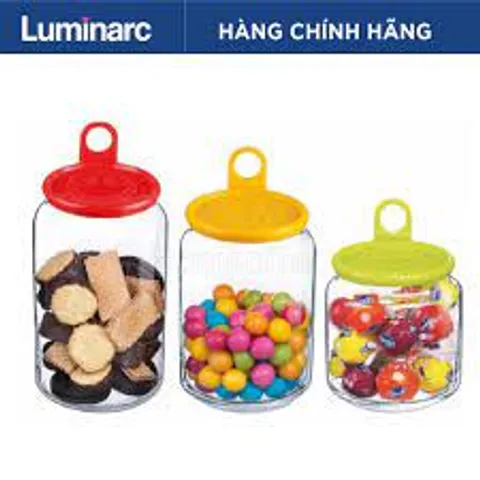 Bộ 3 Hũ Bảo Quản Thực Phẩm Luminarc RONDO SMILE N0837 Thủy Tinh Cao Cấp 0.5L - 0.75L - 1L - Chất Liệu An Toàn cho Sức Khỏe