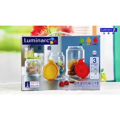 Bộ 3 Hũ Bảo Quản Thực Phẩm Luminarc RONDO SMILE N0837 Thủy Tinh Cao Cấp 0.5L - 0.75L - 1L - Chất Liệu An Toàn cho Sức Khỏe