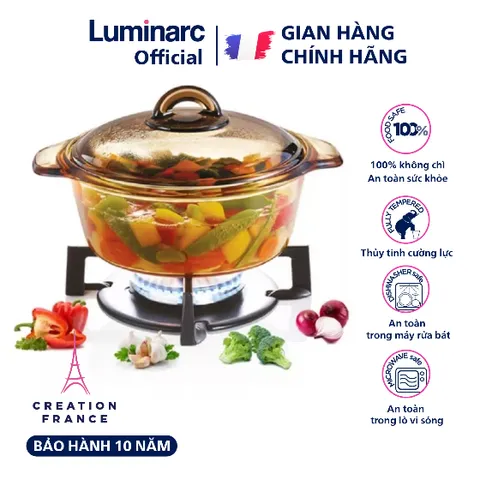 Nồi thủy tinh Luminarc Blooming 1L H6721 dùng bếp ga, hồng ngoại, xuất xứ Pháp, bảo hành 10 năm | Hàng chính hãng