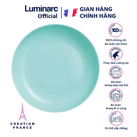 Đĩa Thủy Tinh Luminarc Friend's Time Light Turquoise 25cm - Hàng Chính Hãng Pháp, An Toàn Trong Lò Vi Sóng và Máy Rửa Bát