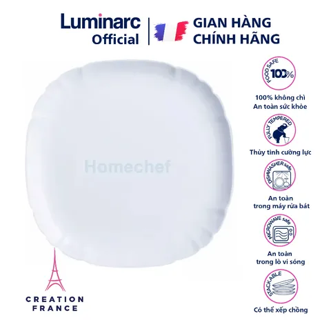Đĩa thủy tinh Luminarc Lotusia 23cm N3620 - Đĩa ngọc trắng sang trọng, chống sốc nhiệt, sử dụng an toàn trong lò vi sóng, hàng chính hãng từ Pháp