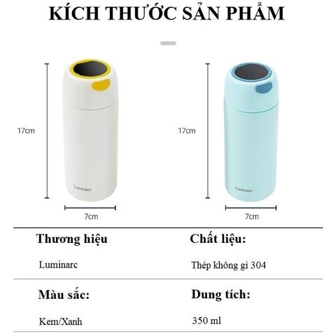 Bình Giữ Nhiệt Luminarc Thermal V3591 350ml - Thiết Kế Chống Rò Rỉ, Hiển Thị Nhiệt Độ, Thép Không Gỉ 304