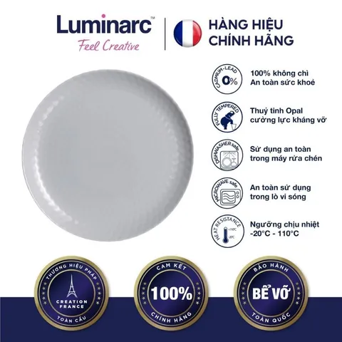 Đĩa Thủy Tinh Luminarc Pampille 19cm Màu Granit - Hàng Chính Hãng An Toàn, Chịu Nhiệt, Dùng Trong Lò Vi Sóng, Thích Hợp Bếp Hiện Đại