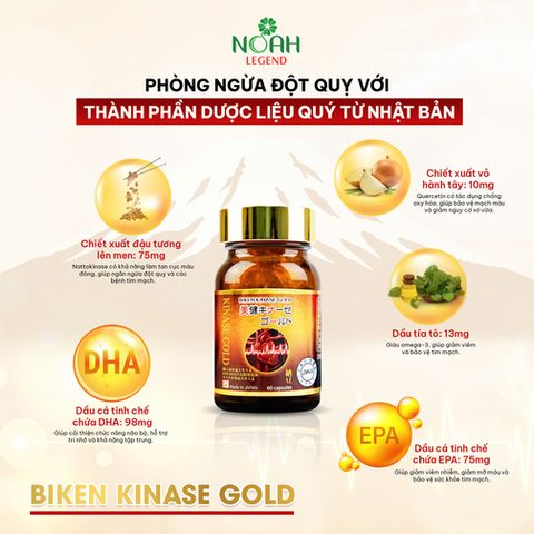 Viên Uống Biken Kinase Gold 60 Viên - Hỗ Trợ Lưu Thông Máu, Phòng Ngừa Đột Quỵ, Chiết Xuất Nattokinase Nhật Bản