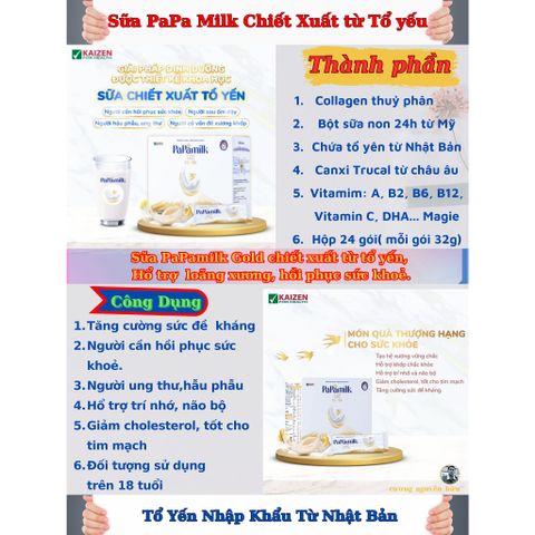 Sữa hỗ trợ loãng xương PaPamilk Gold chứa Tổ Yến 32g x 24 gói - Sữa dinh dưỡng phục hồi sức khỏe cho người lớn và người ốm dậy