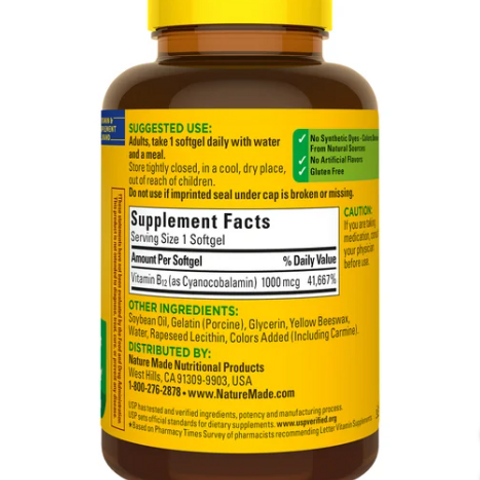(Date 9/2026) Viên uống bổ sung Vitamin B12 Nature Made 1000mcg 400 viên - Hàng Mỹ