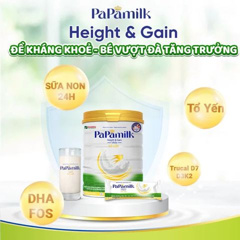 Sữa Tăng Cân, Chiều Cao Cho Trẻ PaPamilk Height & Gain Sữa Non 24H Tổ Yến - Dinh Dưỡng Tăng Cường Sức Đề Kháng, Phát Triển Toàn Diện