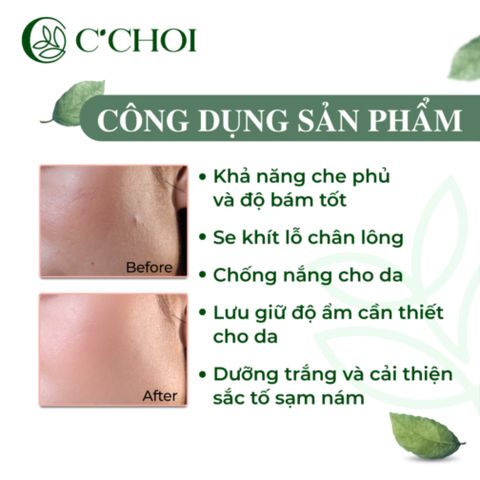 Phấn Nước Cushion C'CHOI - Mịn Da, Nâng Tone, Giữ Ẩm, Chống Nắng - Mỹ Phẩm Xanh Tự Nhiên, Phù Hợp Cho Mọi Loại Da