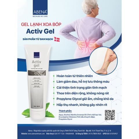 Gel xoa bóp lạnh Abena ActivGel 250ml - Giảm đau cơ, hỗ trợ lưu thông máu, không màu, không Paraben, sản phẩm dinh dưỡng cho sức khỏe