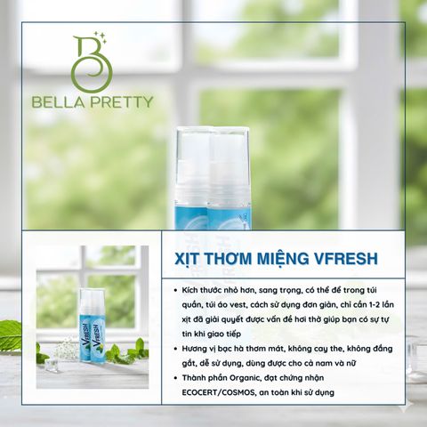 Xịt Thơm Miệng Vfresh Bạc Hà - Khử Mùi Hôi, Ngăn Ngừa Sâu Răng và Viêm Lợi - Hơi Thở Thơm Mát, Dễ Dàng Sử Dụng