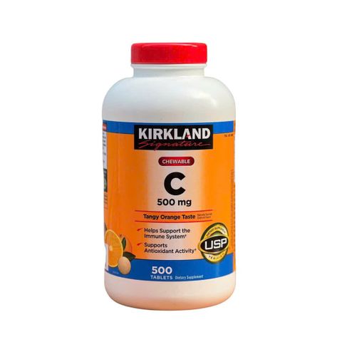 Kirkland Vitamin C 500mg - Viên Nhai Hương Cam, Hỗ Trợ Miễn Dịch và Chống Oxy Hóa, 500 Viên Chewable Tablets