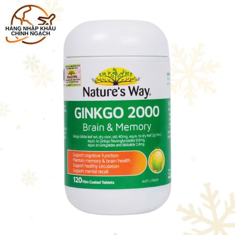 Viên Uống Bổ Não Nature’s Way Ginkgo 2000 - Hỗ Trợ Tăng Cường Trí Nhớ và Chức Năng Nhận Thức, 120 Viên, Nhập Khẩu Úc