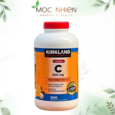 Kirkland Vitamin C 500mg Viên Nhai - Tăng Cường Miễn Dịch, Hỗ Trợ Hấp Thu Sắt, Hương Vị Cam, 500 Viên