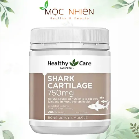 Viên uống hỗ trợ xương khớp Healthy Care Shark Cartilage 750mg - Hỗ trợ vận động khớp, giảm đau, 200 viên Úc