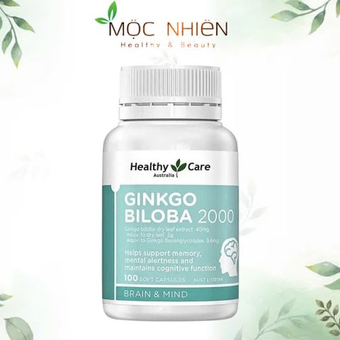 Viên uống Healthy Care Ginkgo Biloba 2000mg hỗ trợ tuần hoàn máu, cải thiện trí nhớ và tinh thần - 100 viên bổ sung sức khỏe