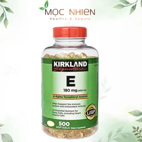 Vitamin E Kirkland Signature 180mg - Viên uống bổ sung 500 viên nang mềm Mỹ, hỗ trợ sức khỏe da, tóc và hệ miễn dịch