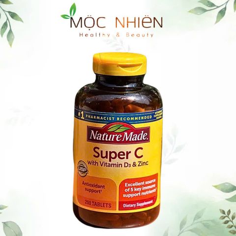 Viên uống hỗ trợ hệ miễn dịch, chống oxy hóa Nature Made Super C with Vitamin D3 & Zinc (200 viên) 333197
