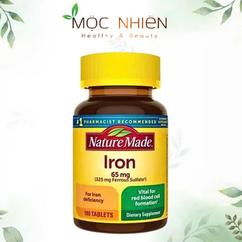 Viên uống bổ sung sắt Nature Made Iron 65mg 365 viên - Hỗ trợ tạo hồng cầu, tăng cường sức khỏe cho phụ nữ tuổi sinh sản
