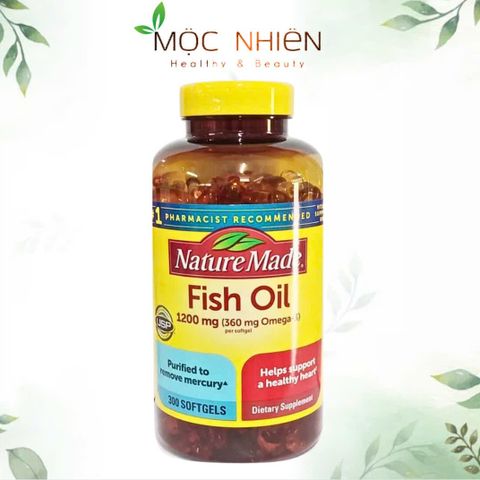 Dầu Cá Nature Made Omega-3 Fish Oil 1200mg - Hỗ trợ Tim Mạch, Não Bộ, Mắt - Hộp 300 Viên từ Mỹ