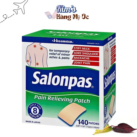 Miếng Dán Giảm Đau Salonpas - 140 Miếng Giảm Đau Cơ, Khớp, Vai, Lưng - Dán Ngoài Da Hiệu Quả từ Nhật Bản